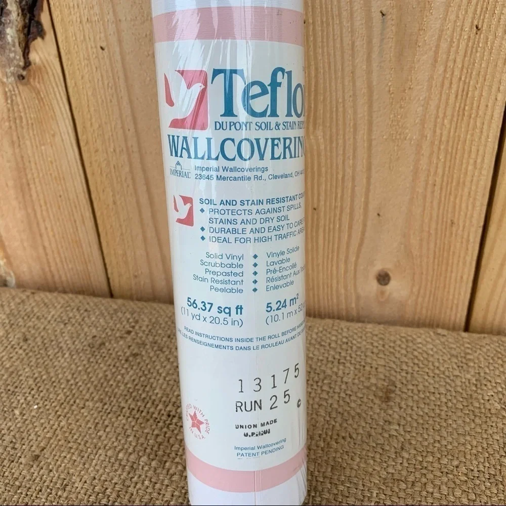 🆕 Vintage Teflon Wallcoverings Pink White Stripe Wallpaper 56 sq foot